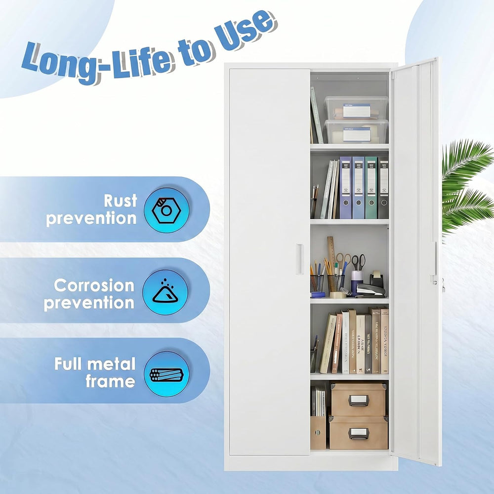 71-Inch Lockable Metal Storage Cabinet, White | 15.75"D x 31.50"W x...