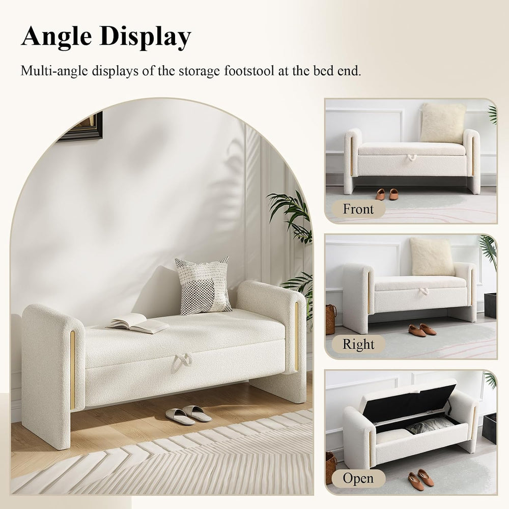 Storage Ottoman Bench, End of Bed Bench with Pull-Ring | 52" Teddy Uphol...