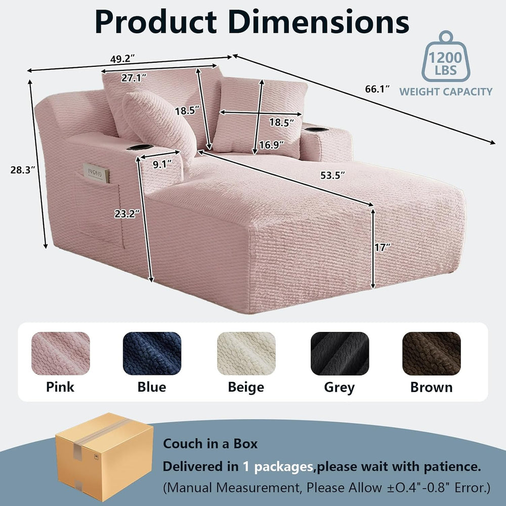 LUCKHAO 49.2" Oversized Chaise Lounge Chair Indoor,Faux Fur Reading Chai...