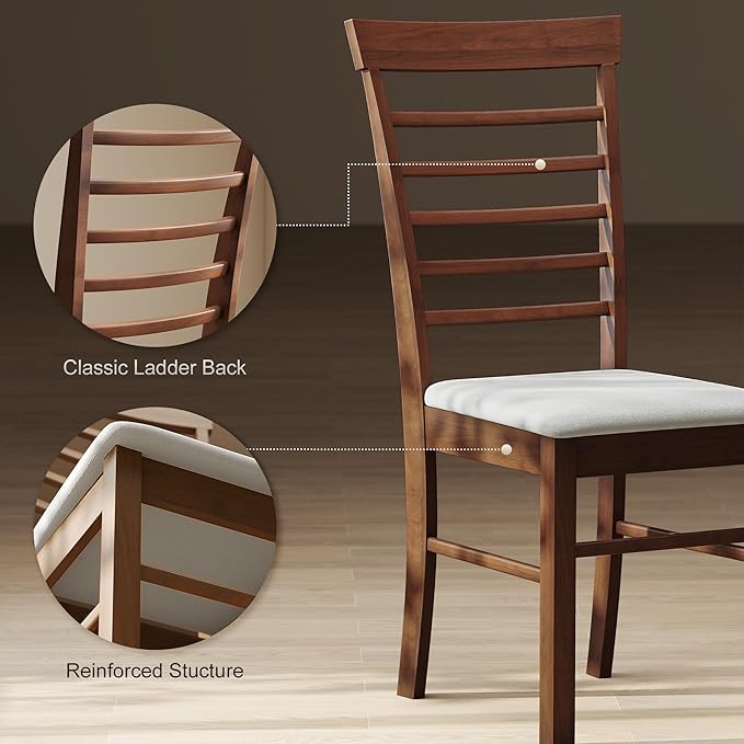 HOMCOM Wooden Dining Chairs Set of 2, Farmhouse Upholstered Kitchen Chairs wi...