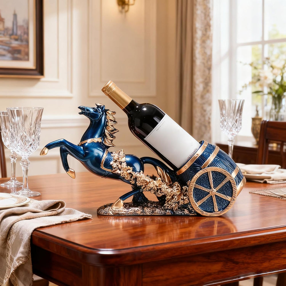 Horse Wine Bottle Holder,Decorative Wine Bottle Display,17.3x8.6x5.5in,Blue |...