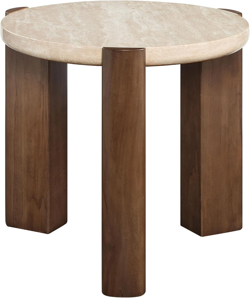 Travertine Top & Dark Oak End Table
