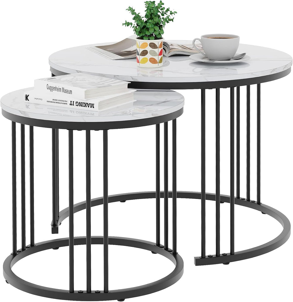 Garden 4 you Coffee Table Faux Marble Nesting Table for Small Place 2 Sets Mo...