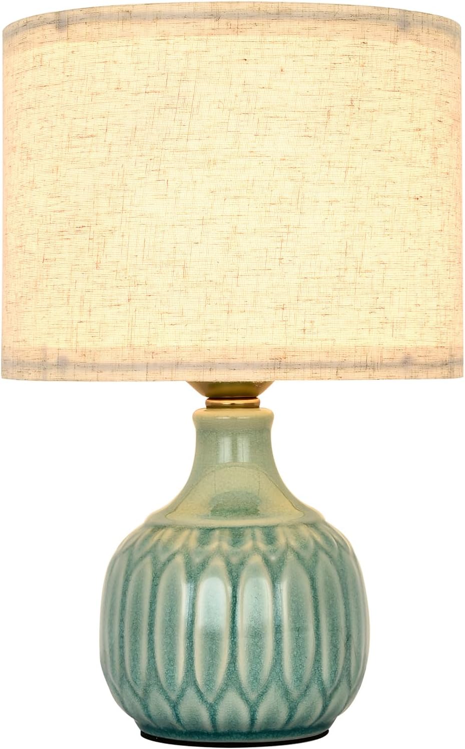 Green Ceramic Small Table Lamp for Small Space, Vintage Table Lamp Mid Centur...