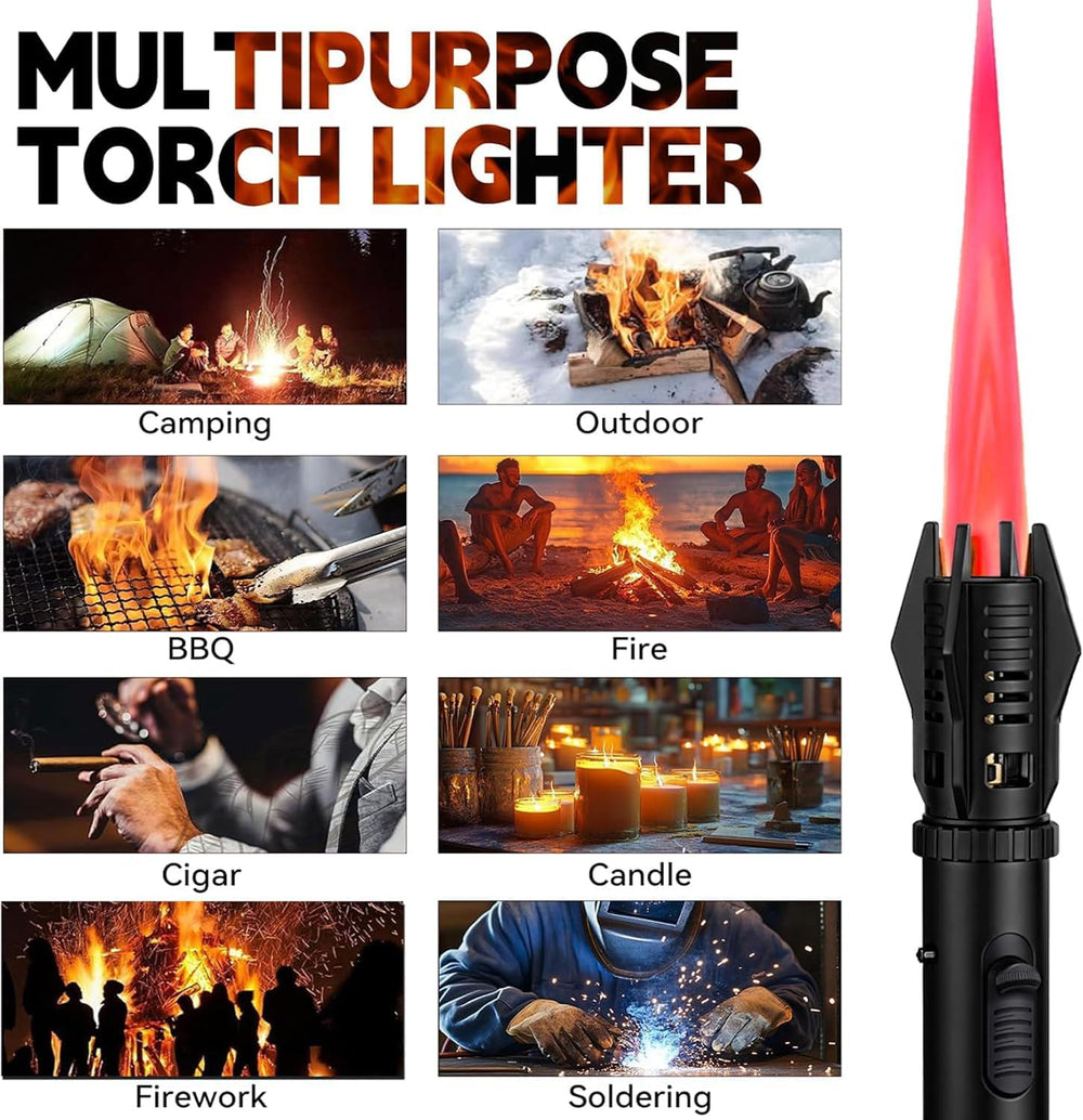 Torch Lighter, Bright Fire Lighter with Safety Lock and Adjustable Red/Blue F...