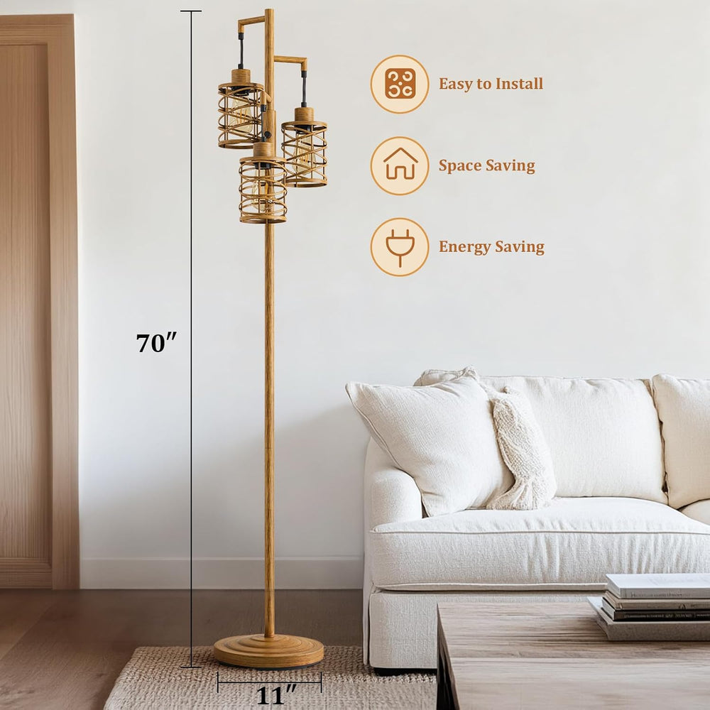 Oneach 70" Industrial Floor Lamp, Stepless Dimmable Standing Lamp with 3...