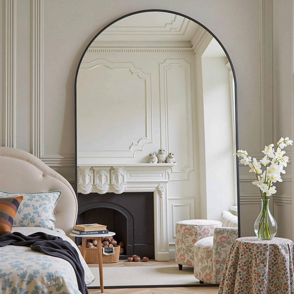 Arched Full Length Mirror, 81"x41" Large Floor Mirror, Black