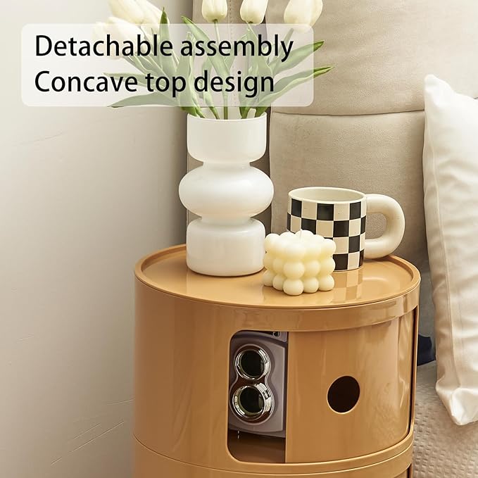 Round Nightstand with 3 Drawers, Modern Style Side Table, Multifunctional End...