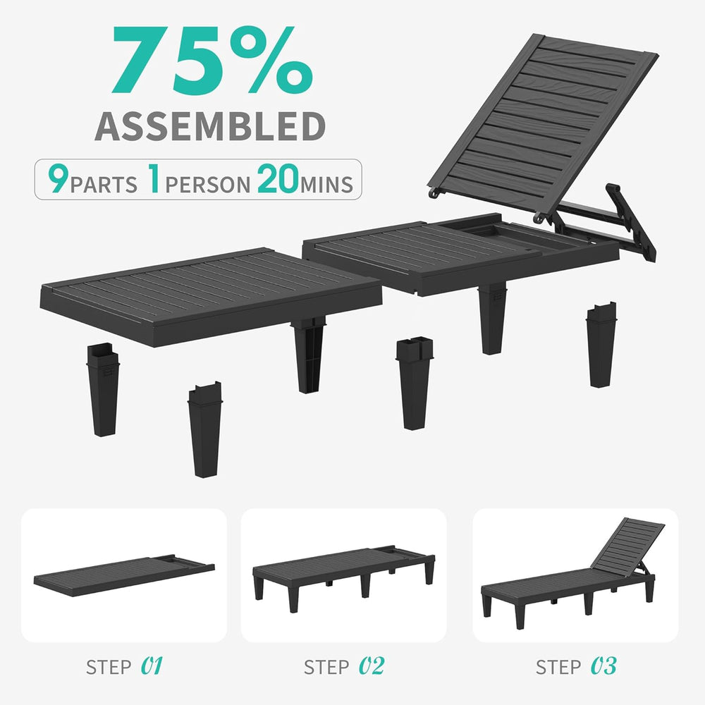 Patio Lounge Chairs Outdoor, Patio Chaise Lounges with Adjustable 5-Position ...