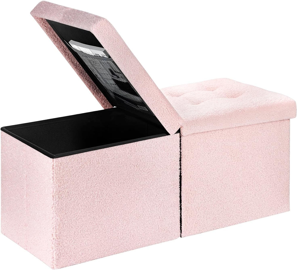 Storage Ottoman Bench, 34" Teddy Velvet Folding Foot Rest, Pink | Large ...
