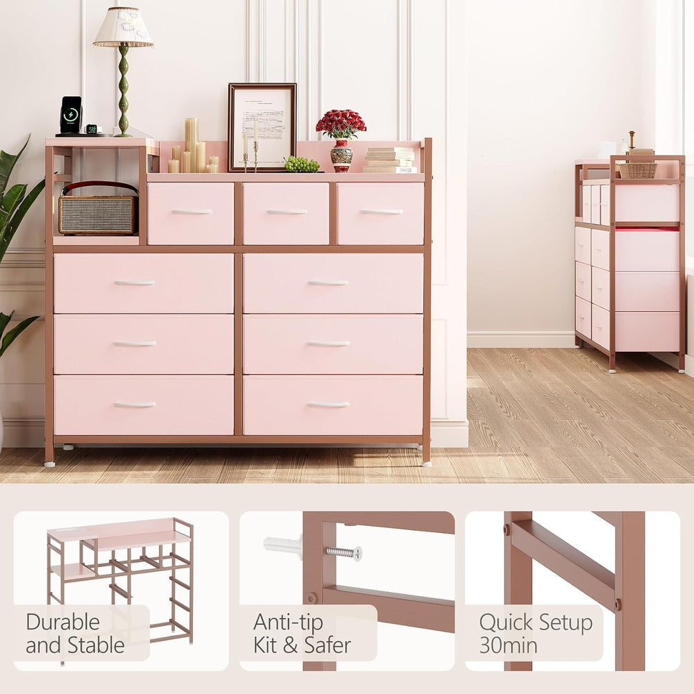 Jojoka TV Stand with Charging Station, Bedroom Dresser for Living Room TV Sta...