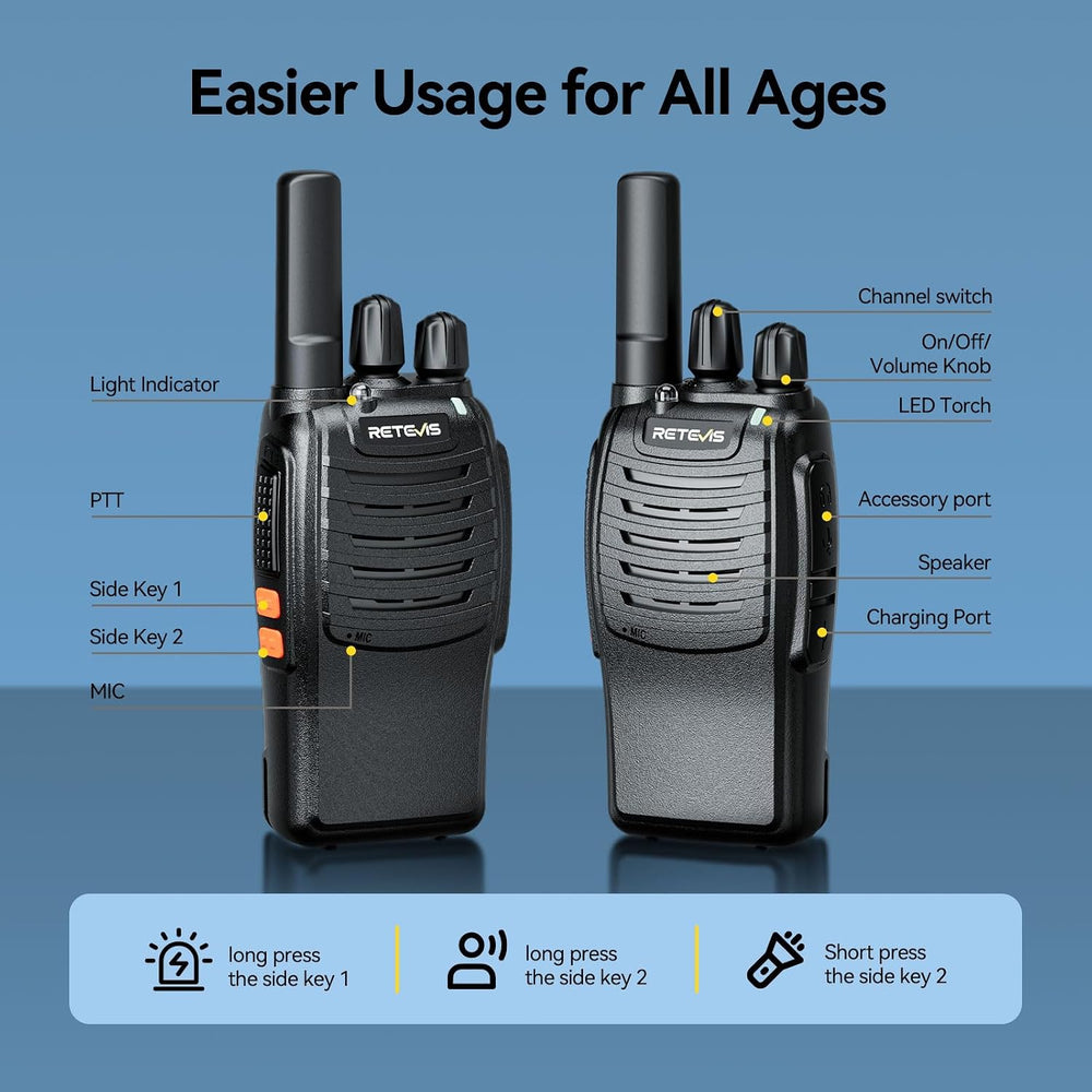 Retevis H-777 Rechargeable Walkie Talkies, Compact 2 Way Radio Flashlight