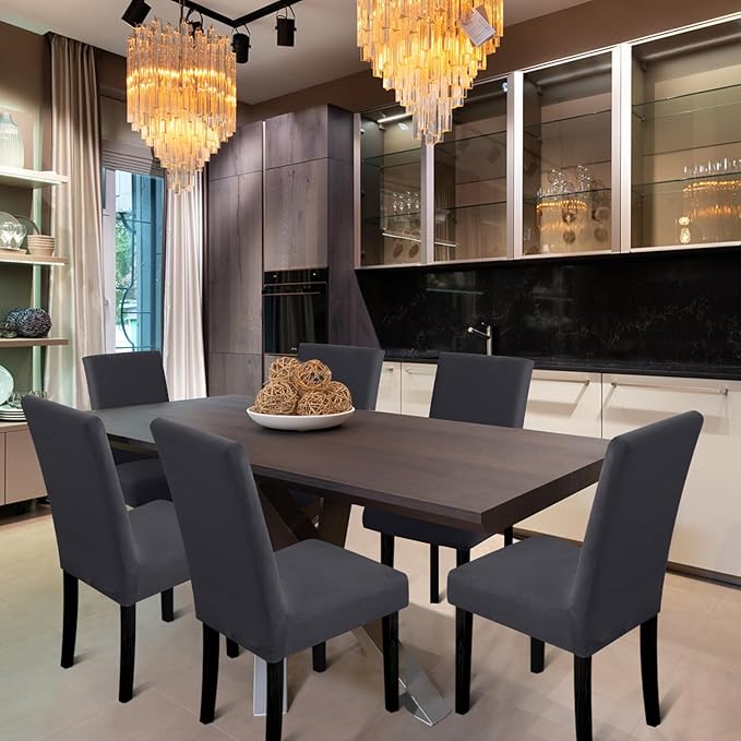 Chair Covers, Stretch Kitchen Dining Room Chair Covers Set of 6, Removable Wa...