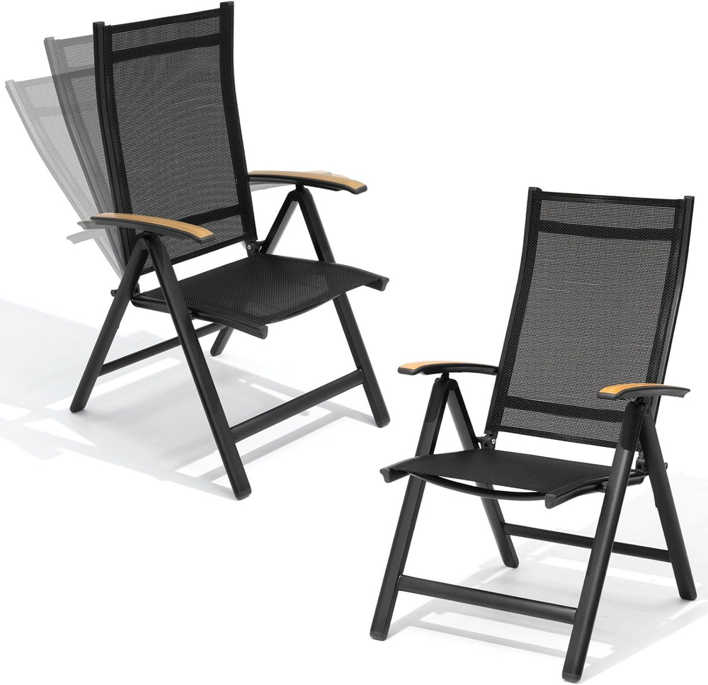 Crestlive Products Folding Patio Chairs Set of 2, 8-Level Adjustable Outdoor ...