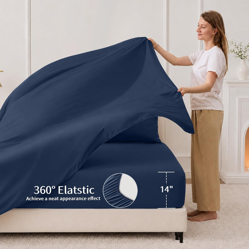FUANNA Full Size Comforter Sets 7 PCS, Navy Blue Bed Set, Soft Bed in a Bag