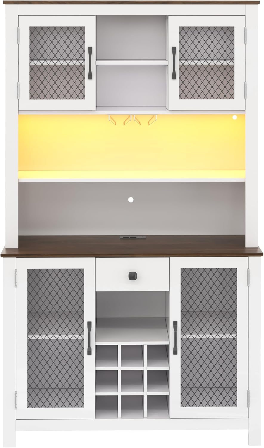 70.9" Kitchen Pantry Rustic Buffet Cabinet, Kitchen Hutch Cabinet with L...