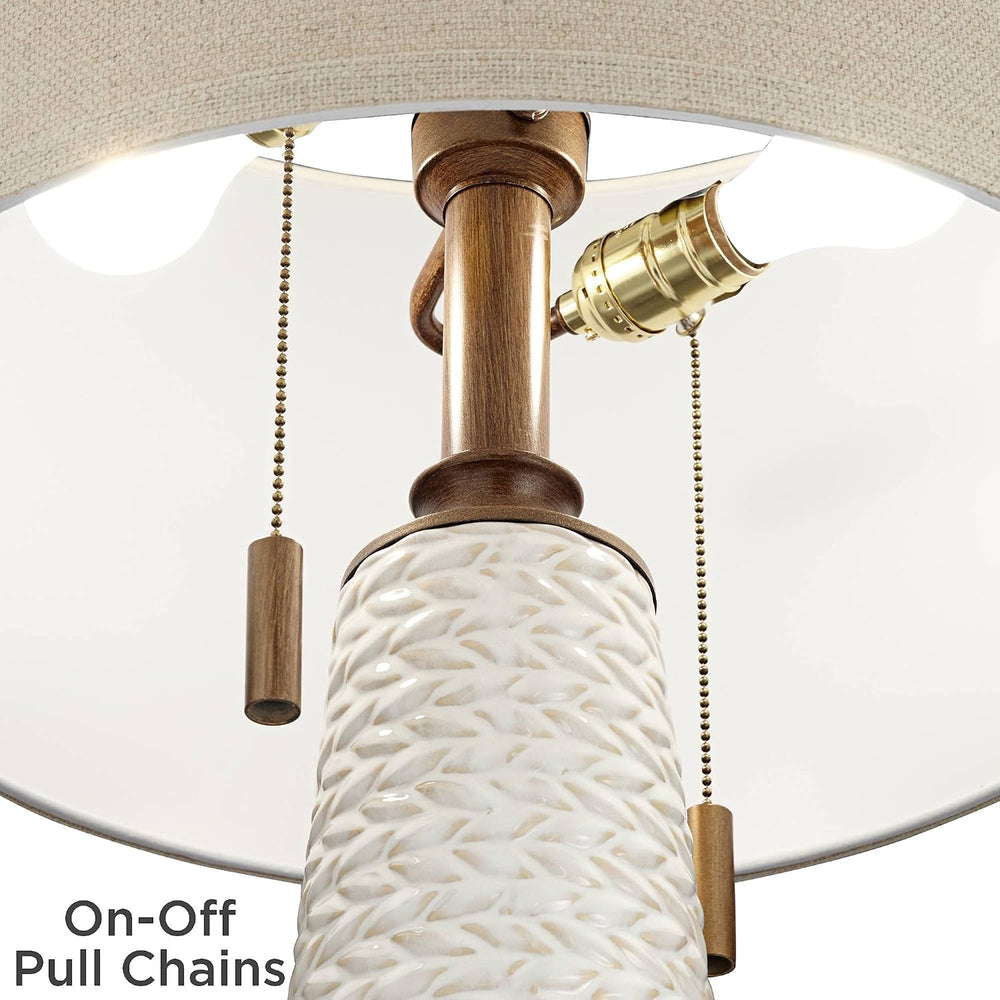Kingston 32 3/4" Large Table Lamp Pull Chain White Ceramic Grooved