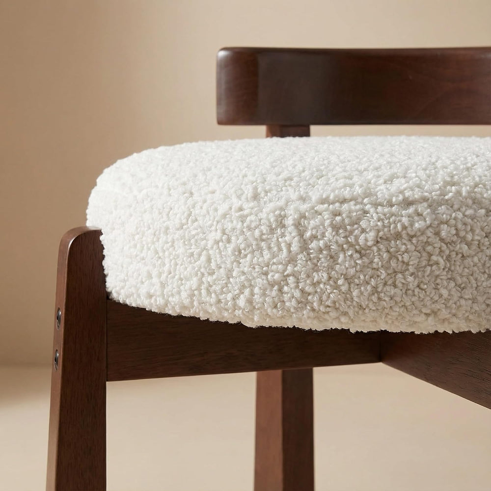 HNY Modern Boucle Ottoman : Upholstered Vanity Chair with Solid Wood Legs, Cu...