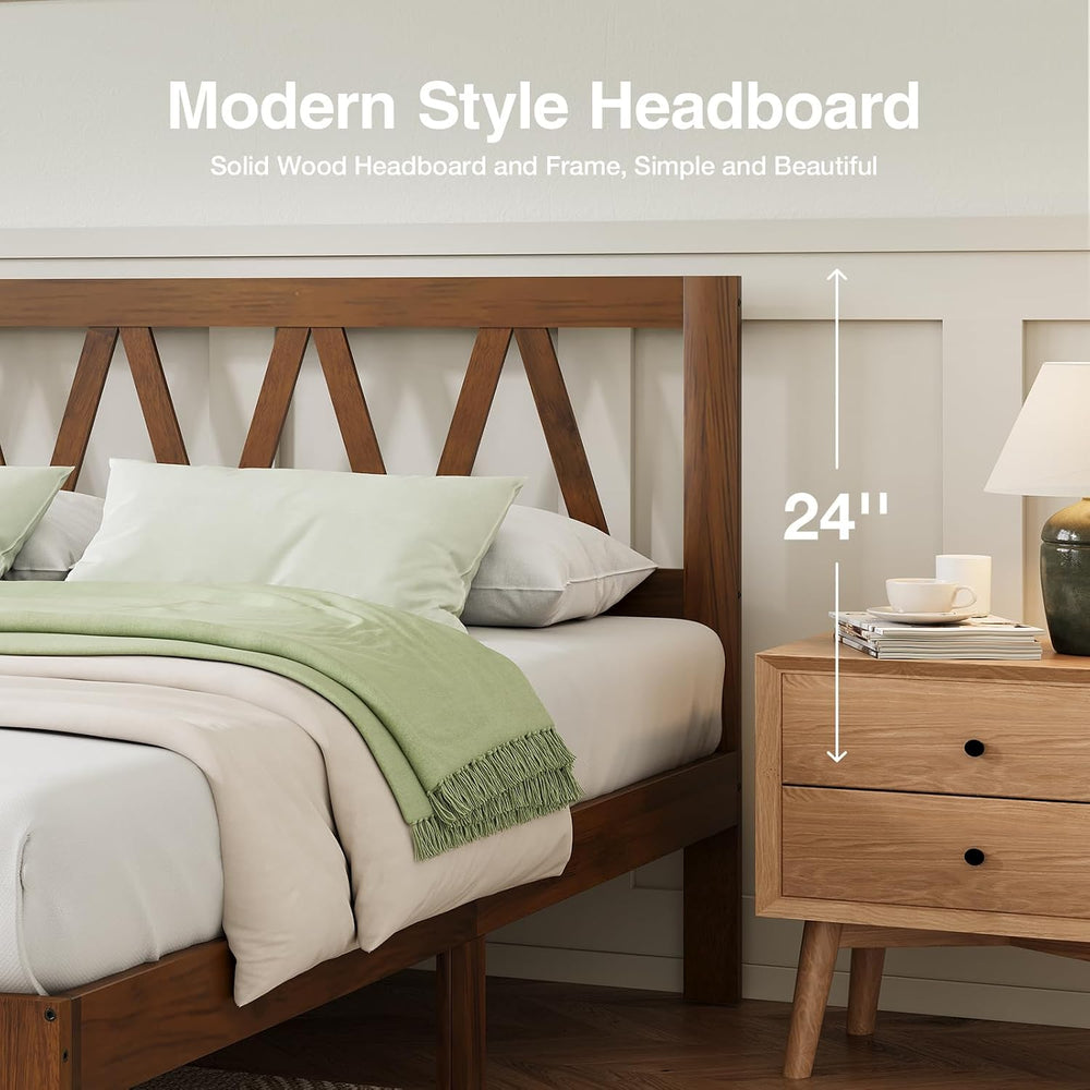 Novilla 12 Inch Queen Bed Frame with Headboard Bed Frame Queen Size Solid Woo...