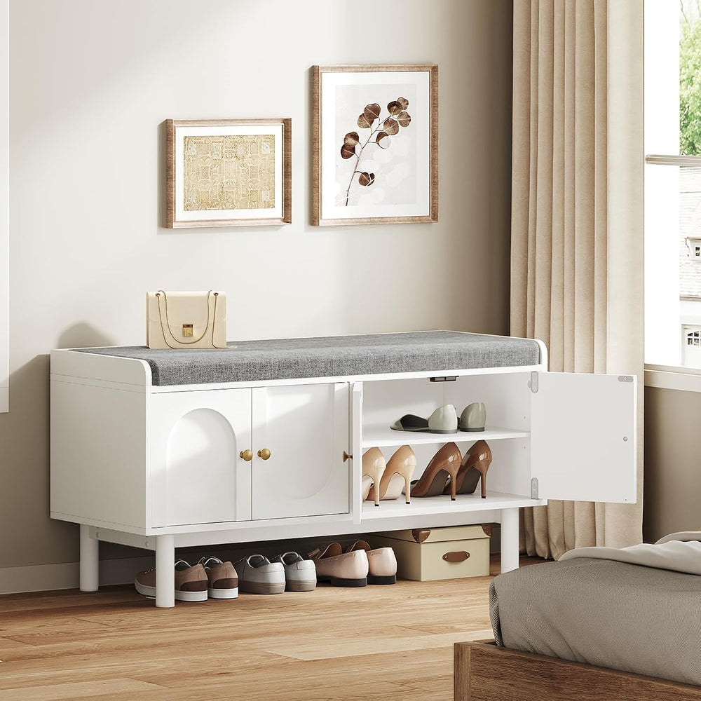 Shoe Storage Bench, 2-Tier Entryway Bench with Cushion, 15" D x 39.4&quo...
