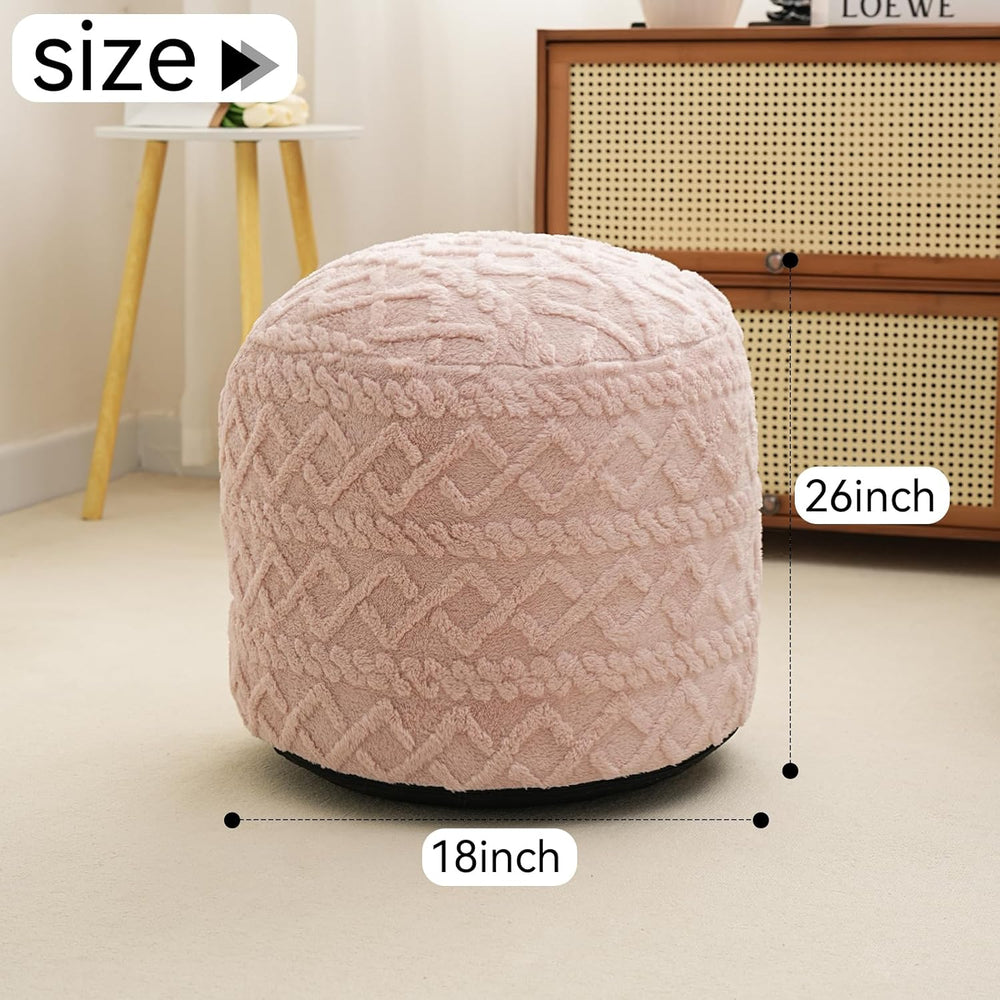 Round Stuffed Pouf Ottoman, Corduroy Poufs with Foam Chunk Filling, Furry and...