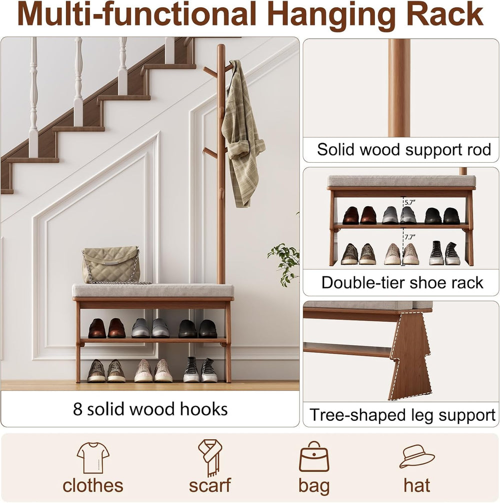 Coat Rack with Shoe Storage,Shoe Rack whit 8 Hook for Offices、Bedroom、Living ...