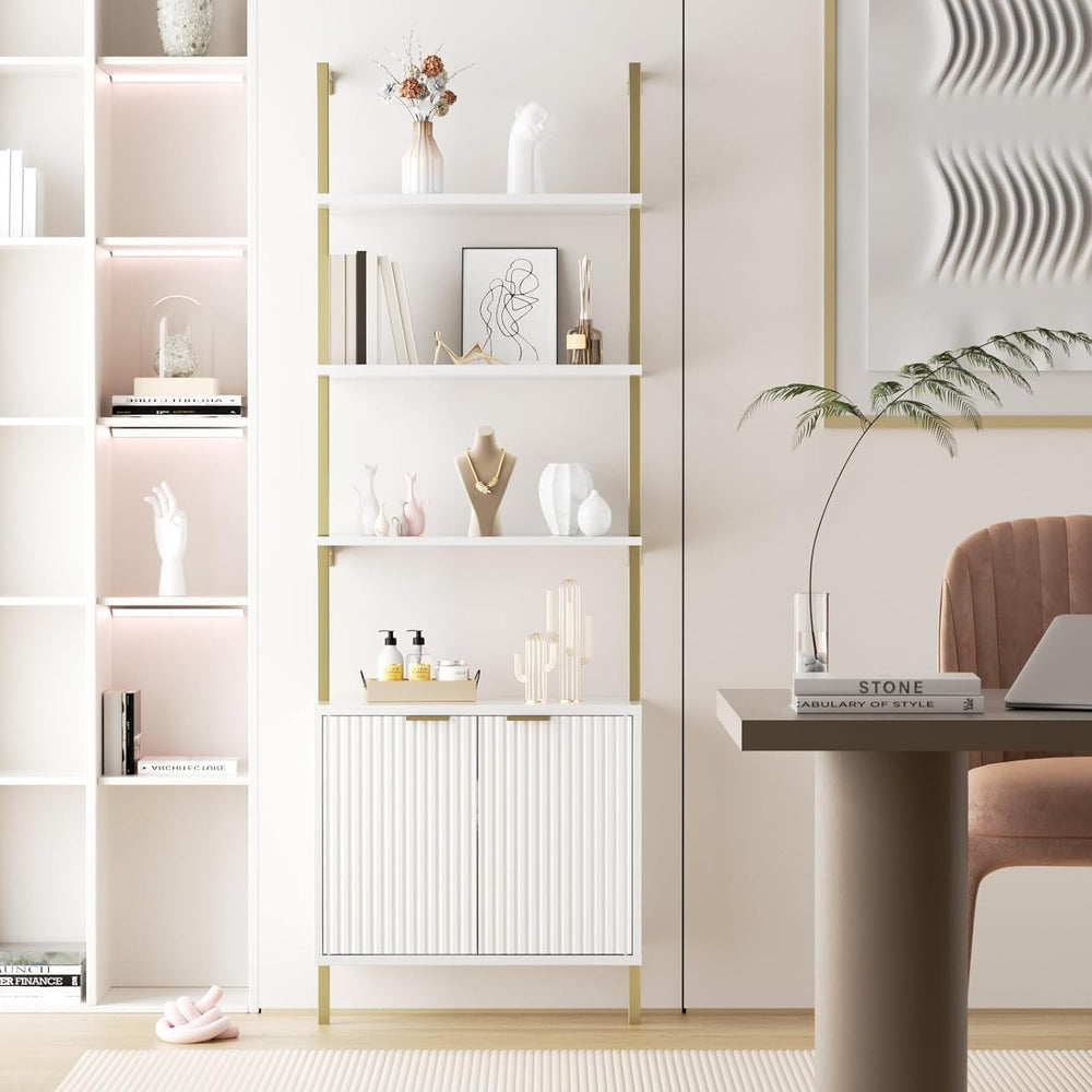 FiveWillowise Ladder Bookshelf with Cabinet,71" Wall Bookshlef with Storage