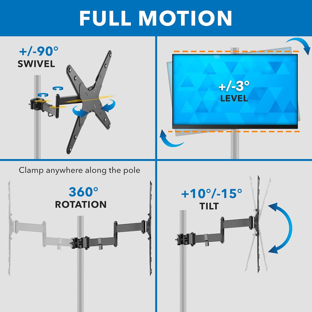 Mount-It! TV Pole Mount, Full Motion Universal TV Bracket, VESA 75x75 to 400x...