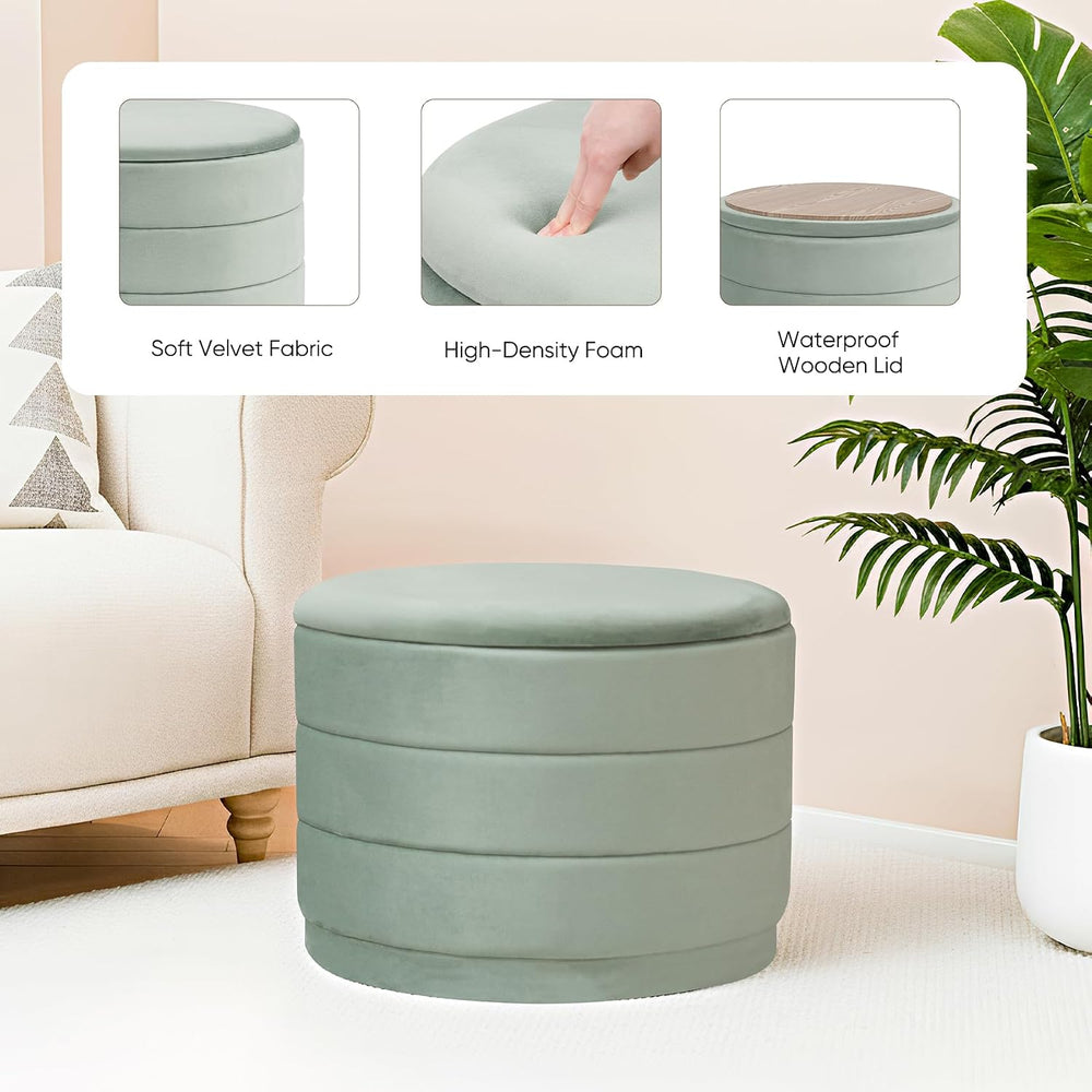 23" Round Velvet Storage Ottoman with Reversible Lid, Soft Padded Footre...