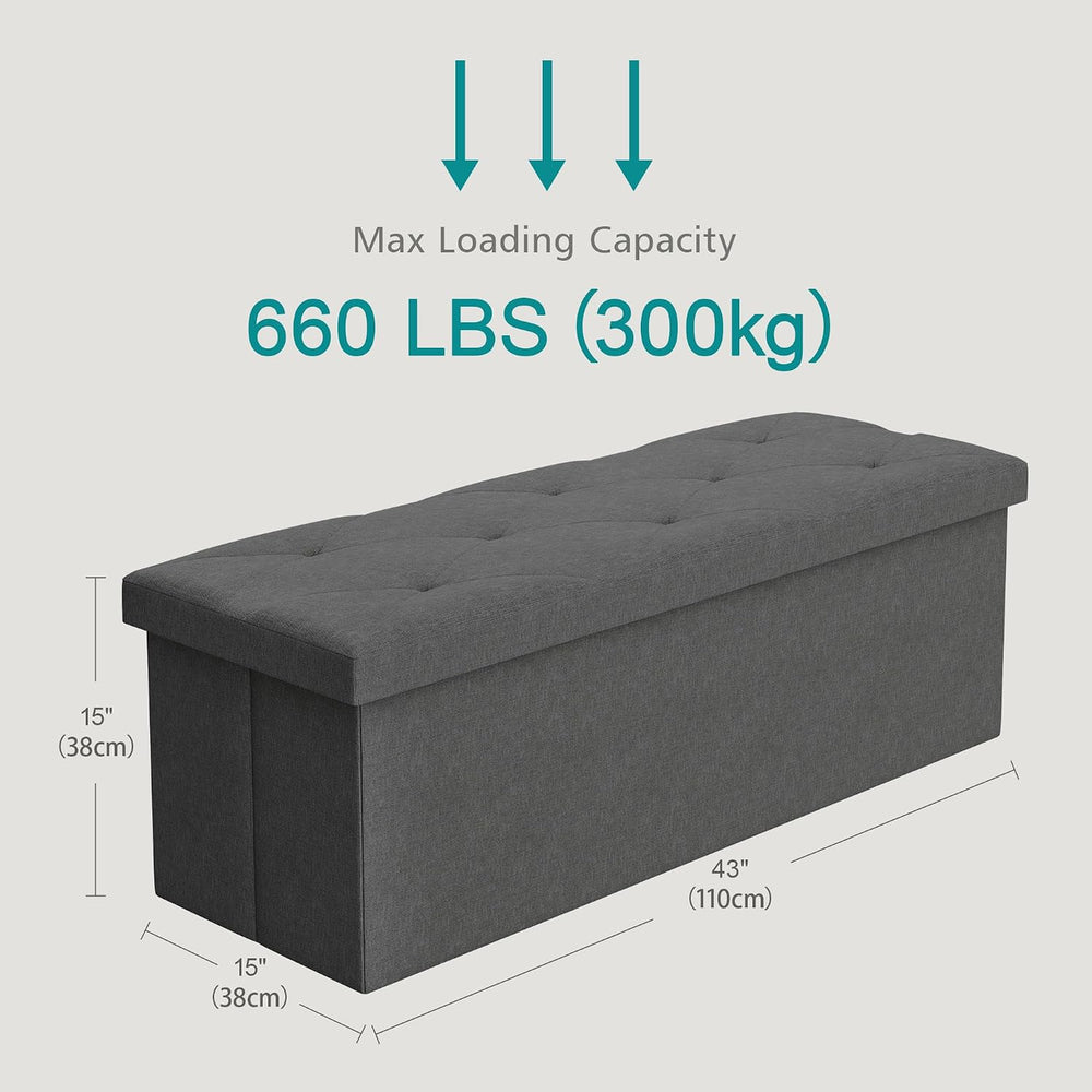 VECELO 43'' Folding Storage Ottoman Bench, Storage Chest, Linen Fabri...