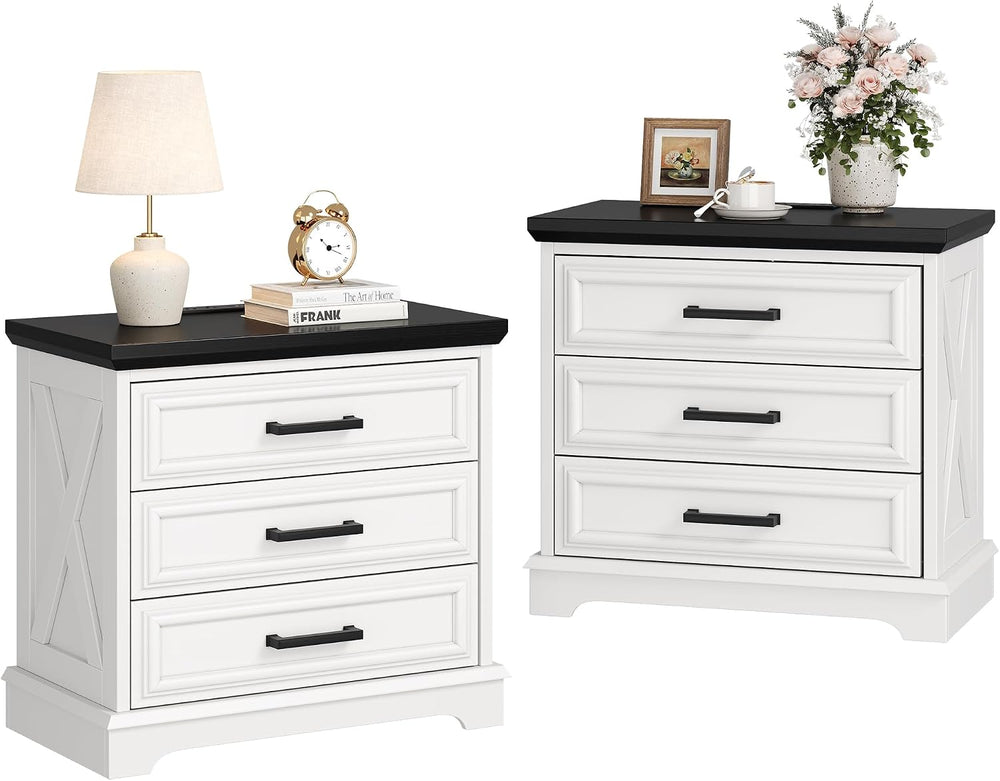 knoworld 24 Inch Wide Farmhouse Nightstands Set of 2 with Charging Station, W...