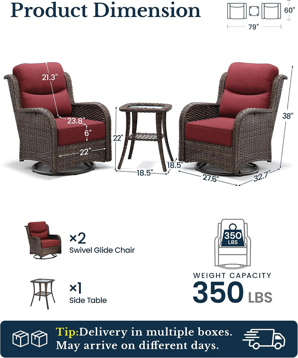HILLGA 3-Piece Luxury Patio Furniture Set with 6" Thick Cushions, Weathe...