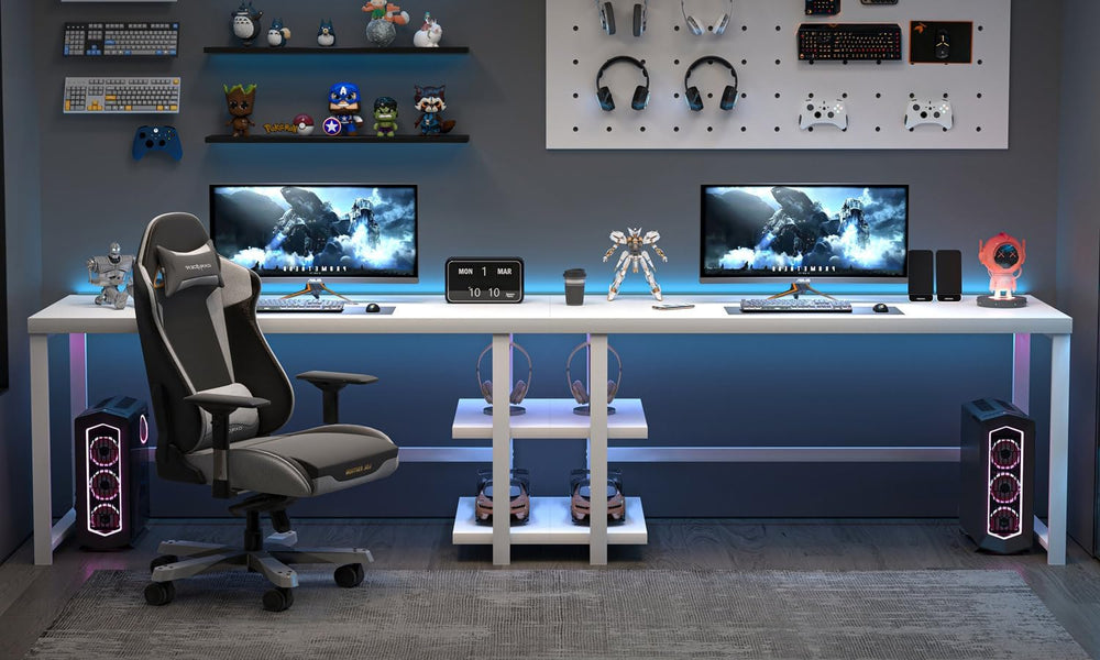 EXCEFUR White Computer Desk, Modern Home Office Desk with Storage Shelf, Wood...