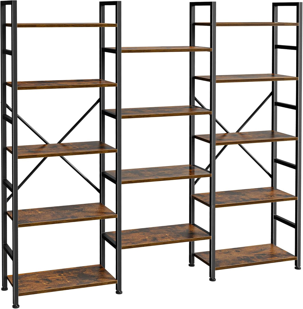 SUPERJARE Triple Bookshelf, Bookcase with 14 Open Display Shelves, Wide Book ...