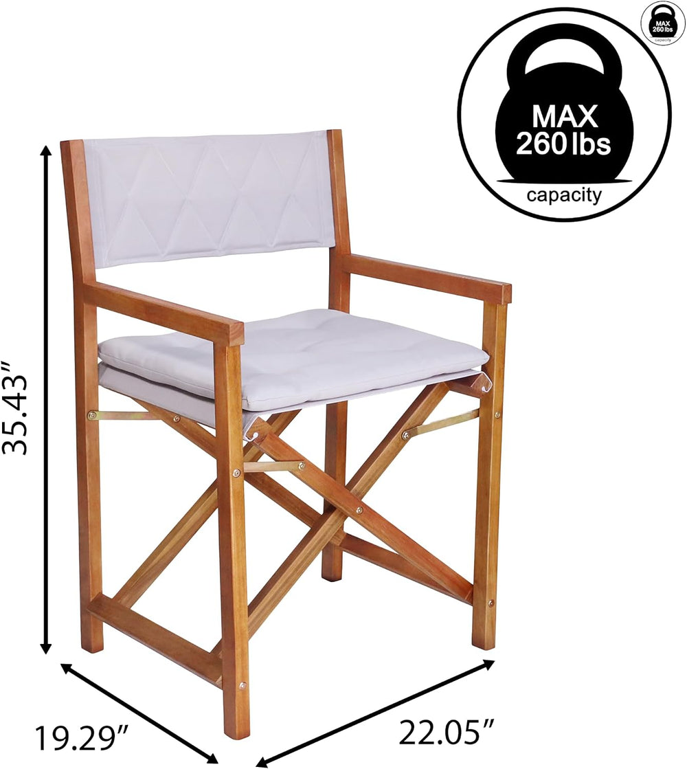 JONATHAN Y Waldo Foldable Acacia Wood Director Chair Set of 2, Cloud Gray