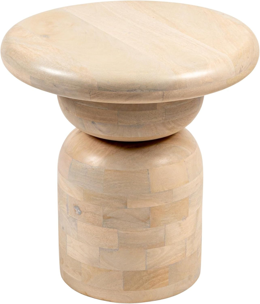 Creative Co-Op Round Mango Wood Accent Table with Stacked End Grain Base, Whi...