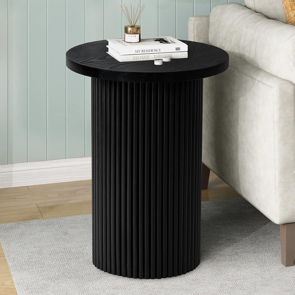 Modern Side Table, 16.93" Fluted Round Pedestal Table for Living Room, B...