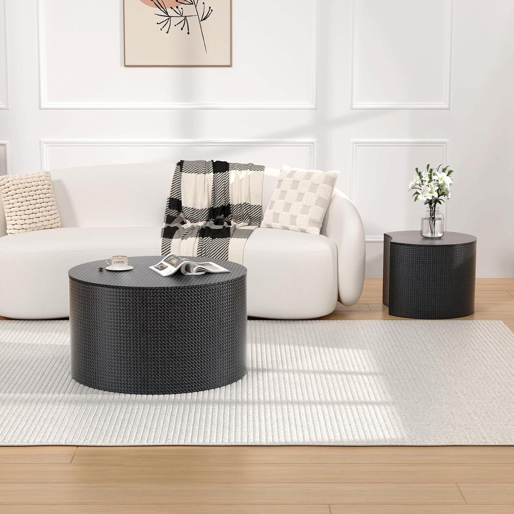 WXFKLDJ Nesting Coffee Table Set of 2 with Storage for Living Room (Black) | ...