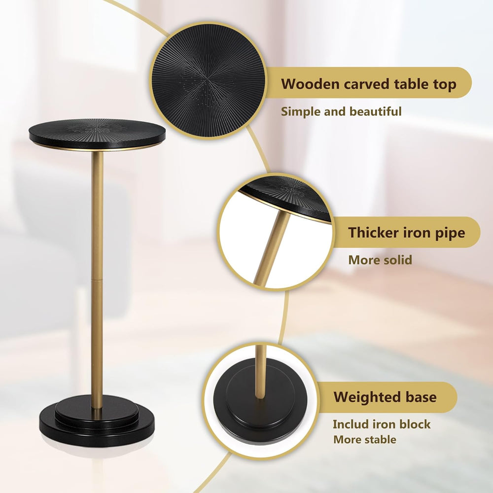 COVLON Drink Table, Small Pedestal Side Table with Wooden Carved Top for Livi...