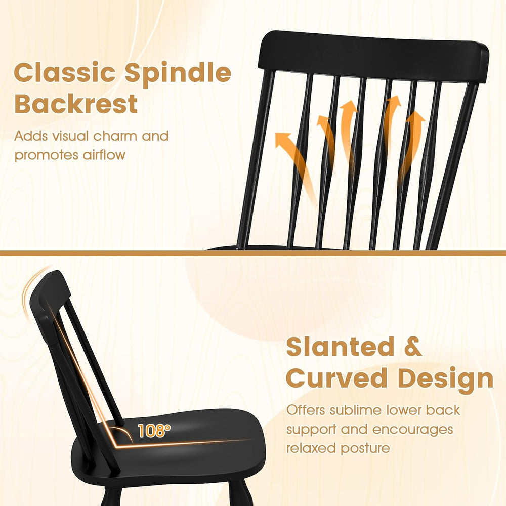 Giantex Black Windsor Dining Chairs Set of 4, Farmhouse Rubber Wood Kitchen C...