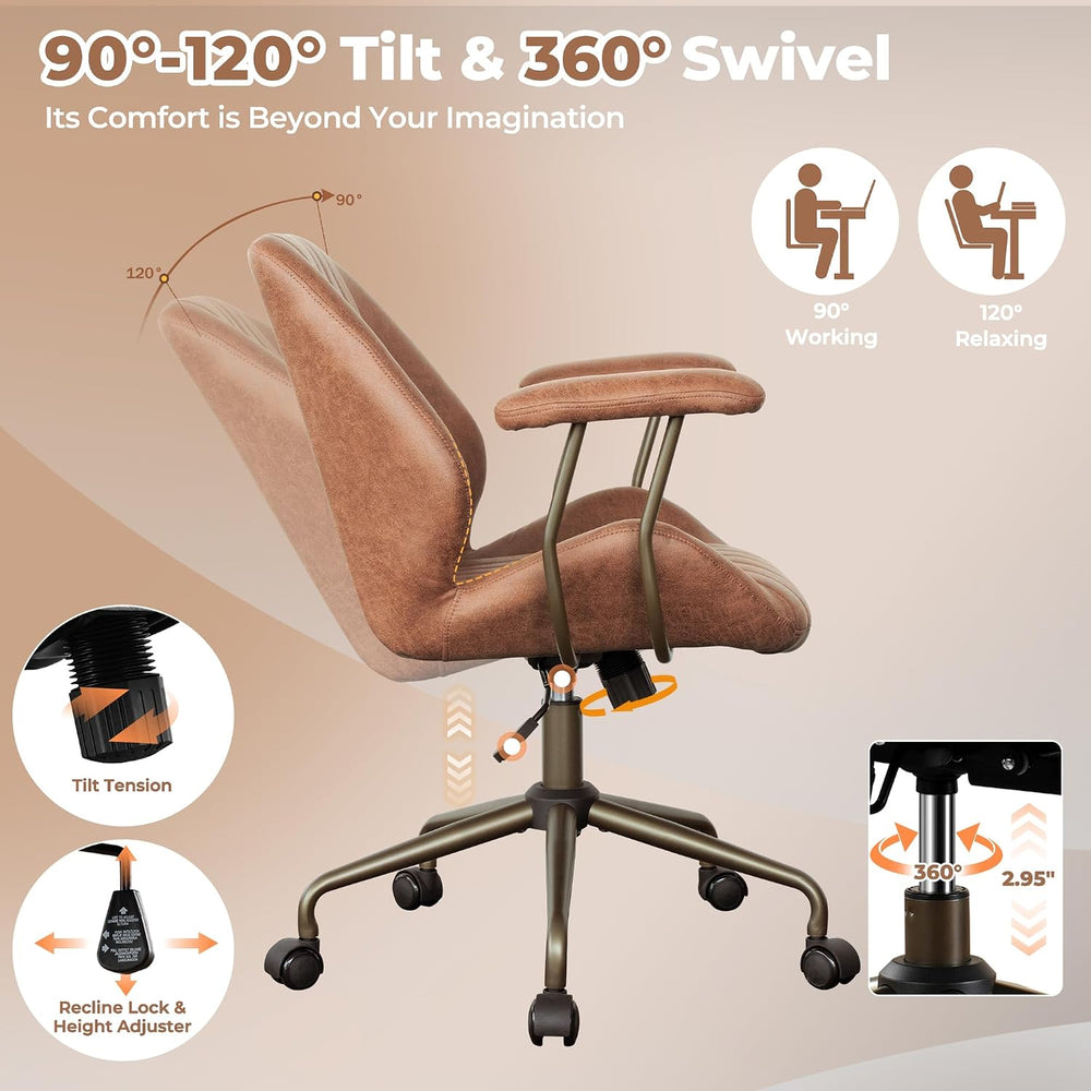 ovios Executive Ergonomic Office Chair, Mid Back Comfy Faux Suede Leather Com...