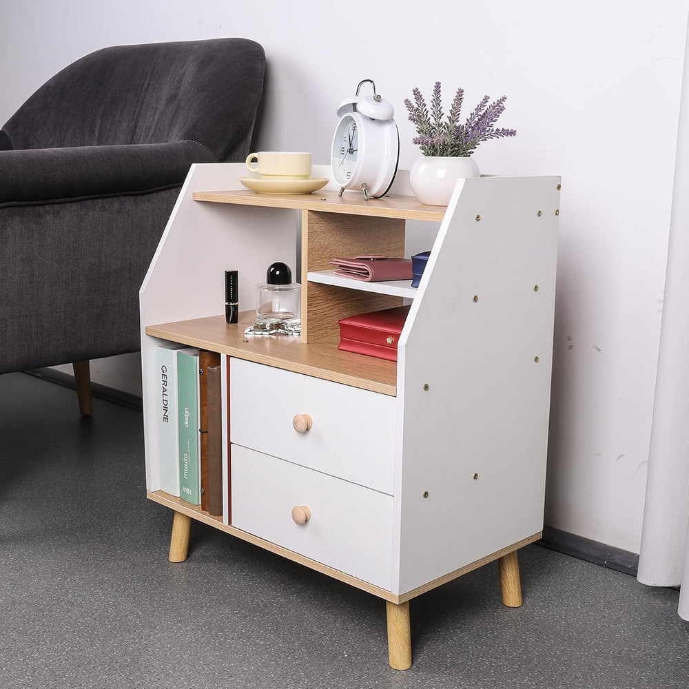 Nightstand with 2 Drawers, Modern Bedside Table Simple Bedside Storage Locker...