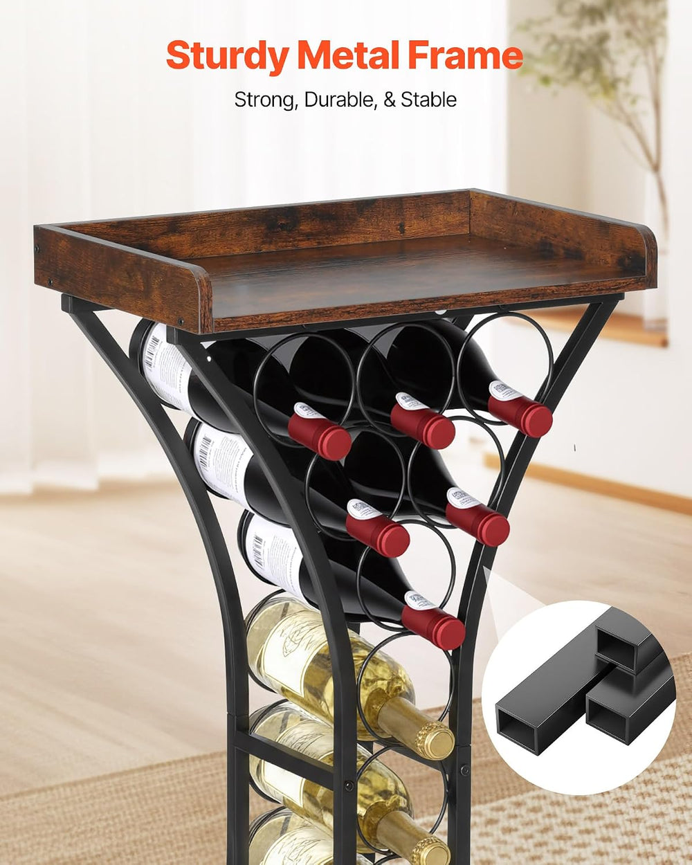 VEVOR 15 Bottle Wine Rack,Iron Freestanding Floor Wine Holder, Mini Bar Stand...