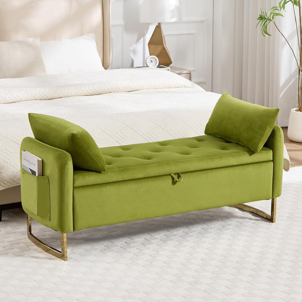 48" End of Bed Bench, Modern Storage Benches with Button-Tufted, Velvet ...