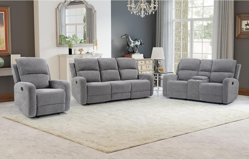 EBELLO Manual Living Room Furniture Reclining Couch Set, Fabric Recliner Chai...