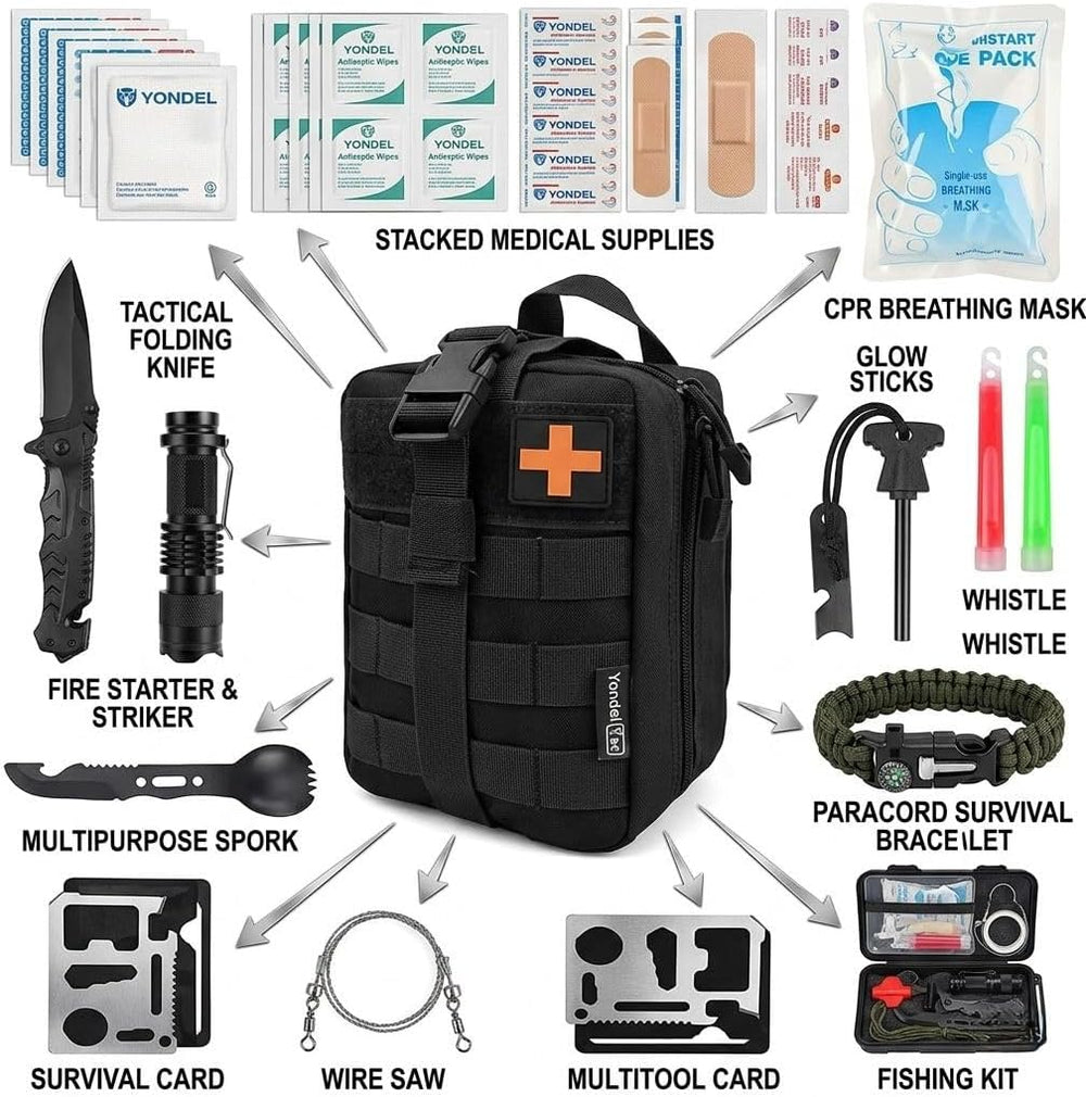 217-Piece Emergency Survival & First Aid Kit, Tactical Molle Pouch with F...