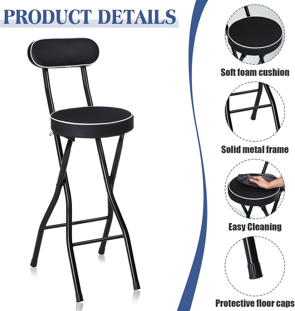 Thyle 1 Pcs 27.5 Inch Folding Bar Stool with Backrest Tall Foldable Stool Cha...