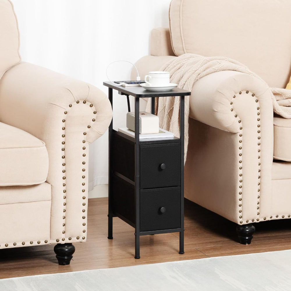 LOAKEKEL Narrow End Table Living Room with Charging Station, Skinny Side Tabl...