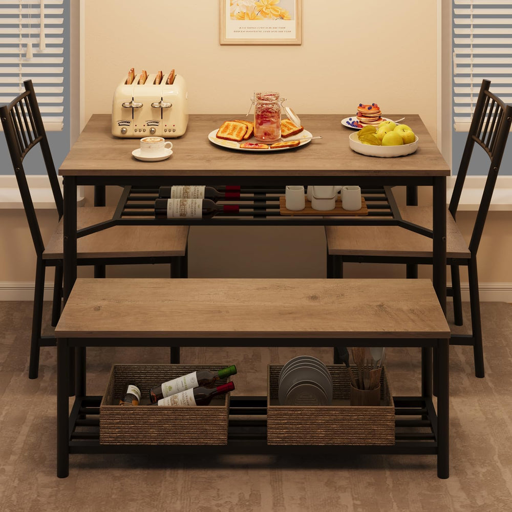 GarveeHome Dining Table Set for 4, Kitchen Table and Chairs for 4 with Wine R...