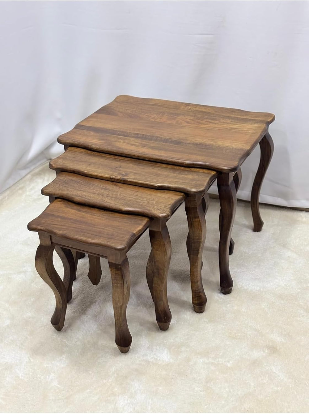 Walnut Wood 4-Piece Nesting Side Table Set 25.6x19.7x19.7 in Solid Wood Livin...